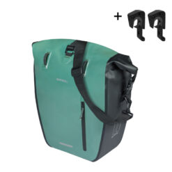 Basil egyoldalas táska Rivo L Single Bag- vízhatlan- MIK Hooks- 25-31 L- ezüst zöldfekete (1)